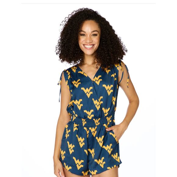 Stewart Simmons WVU Mountaineers Romper Women’s Small Blue Gold Game Day - NWT - Picture 1 of 13
